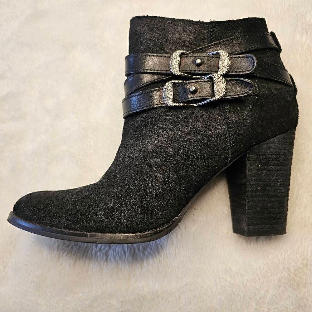 Reba Zania Leather Black Metalic  Harness Strap Buckle Booties  Western Boho Siz - Picture 7 of 7